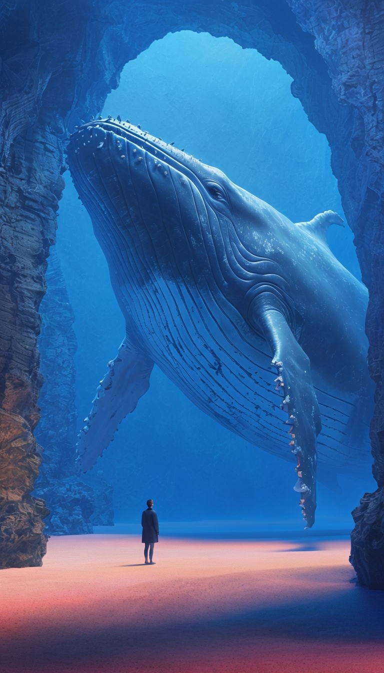 Majestic Whale Emerging from Cave Surreal Digital Art Poster