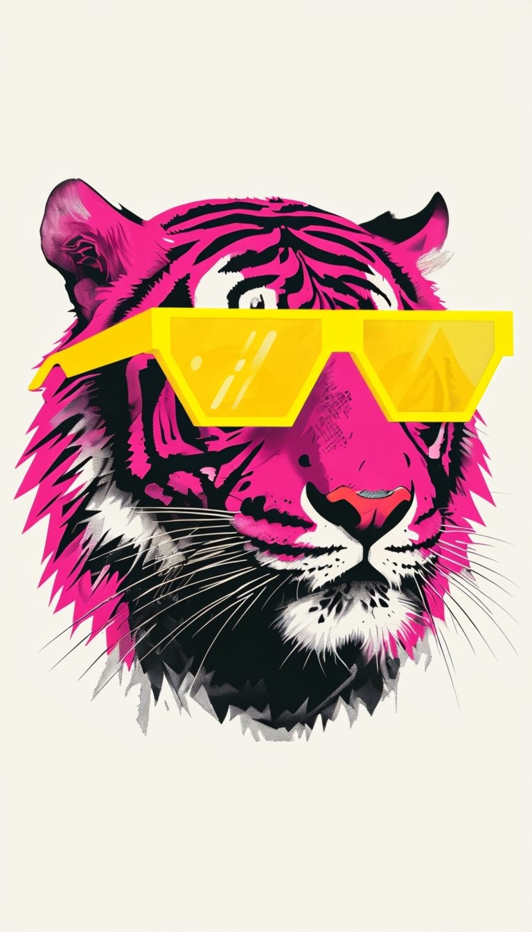 Vibrant Pop Art Tiger Head Illustration with Sunglasses Sticker