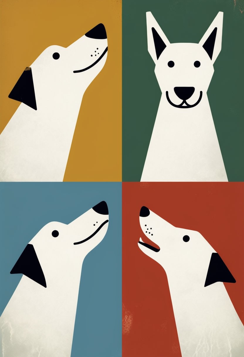 Minimalist Pop Art White Dog Faces Illustration Poster