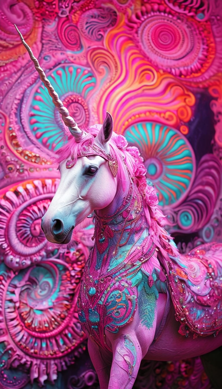 Vibrant Surreal Unicorn with Psychedelic Patterns Art