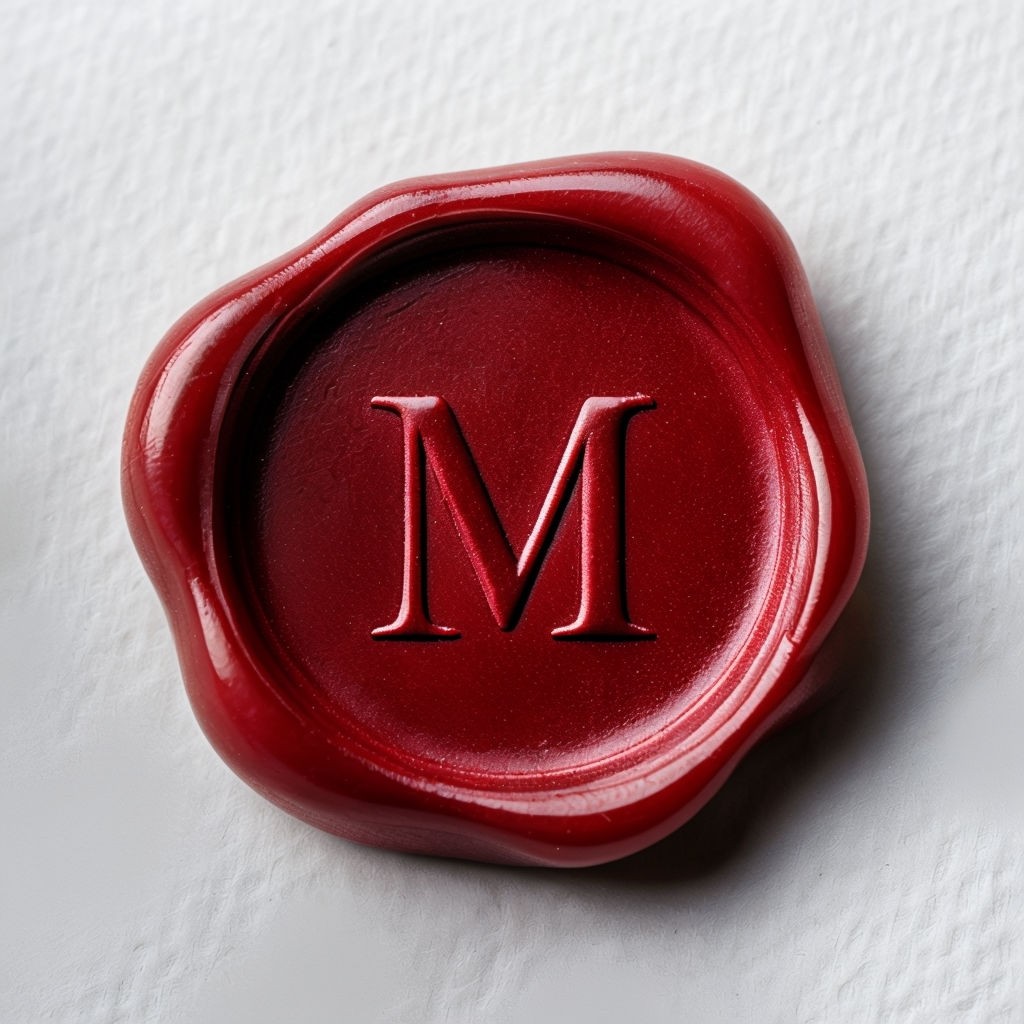 Elegant Crimson Wax Seal with Letter M