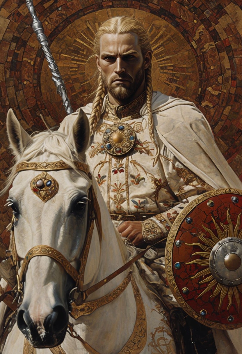 Epic Heroic Warrior on White Horse Majestic Art