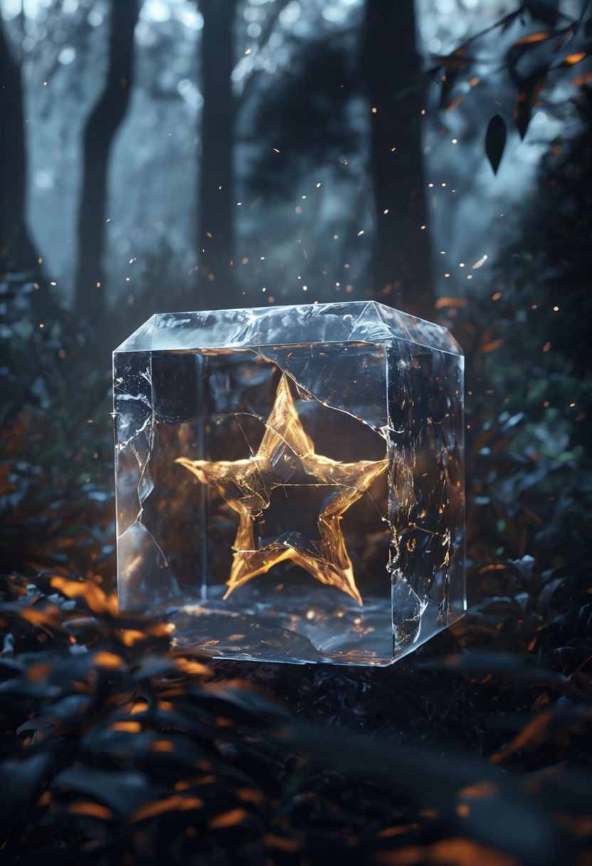 Mystical Glowing Cube in Enchanted Forest Art