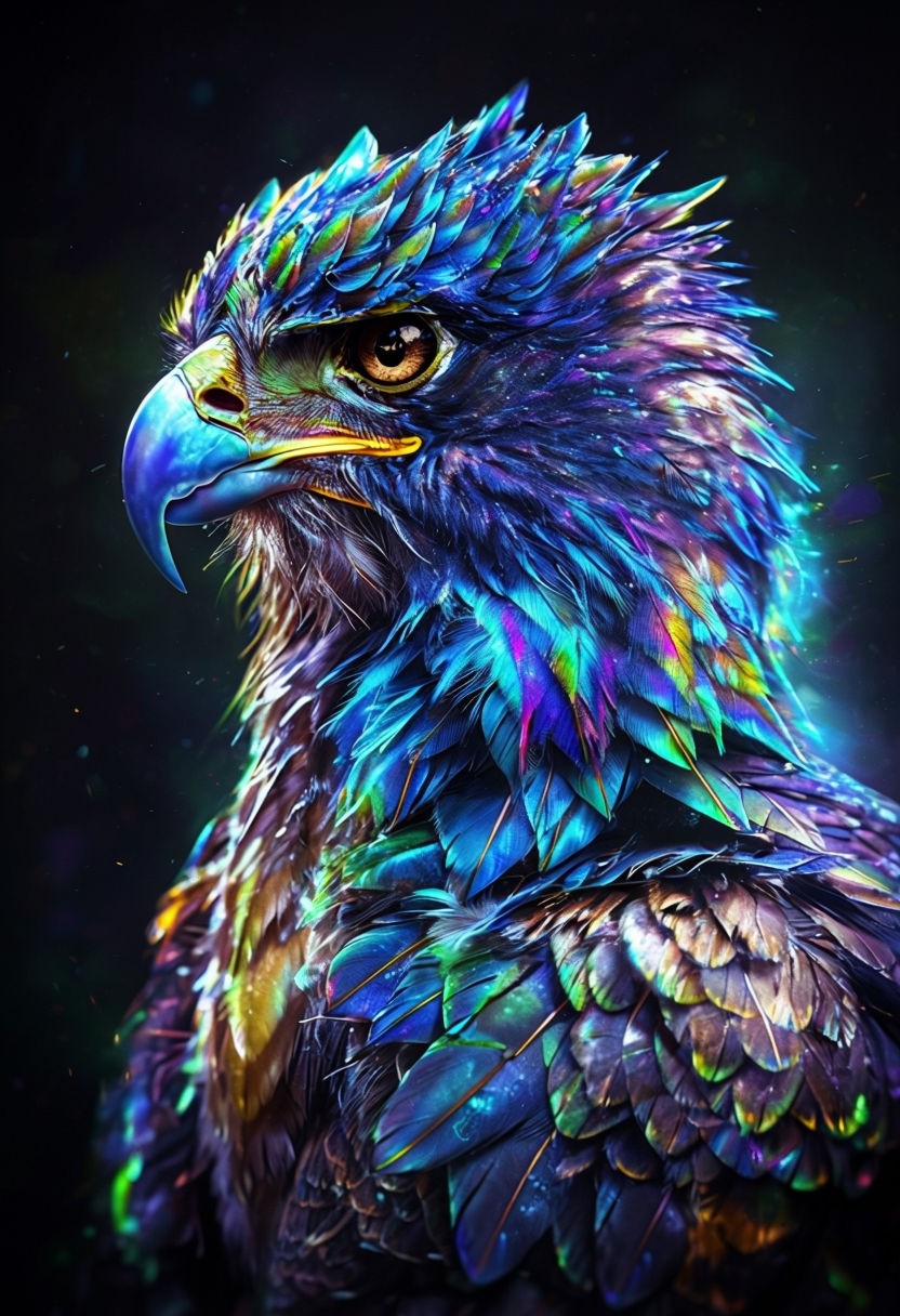 Vivid Electric Blue Eagle Portrait Art with Iridescent Feathers