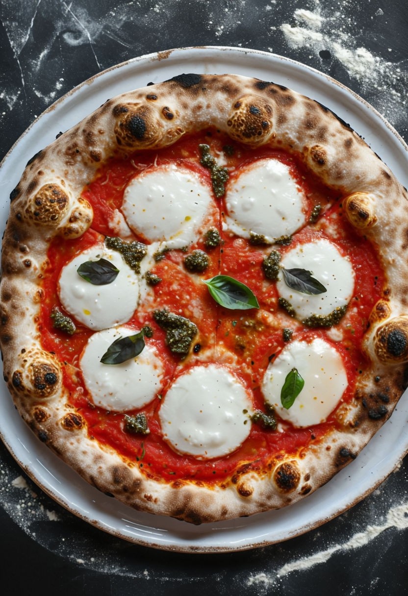 Freshly Baked Margherita Pizza on Rustic Plate Art