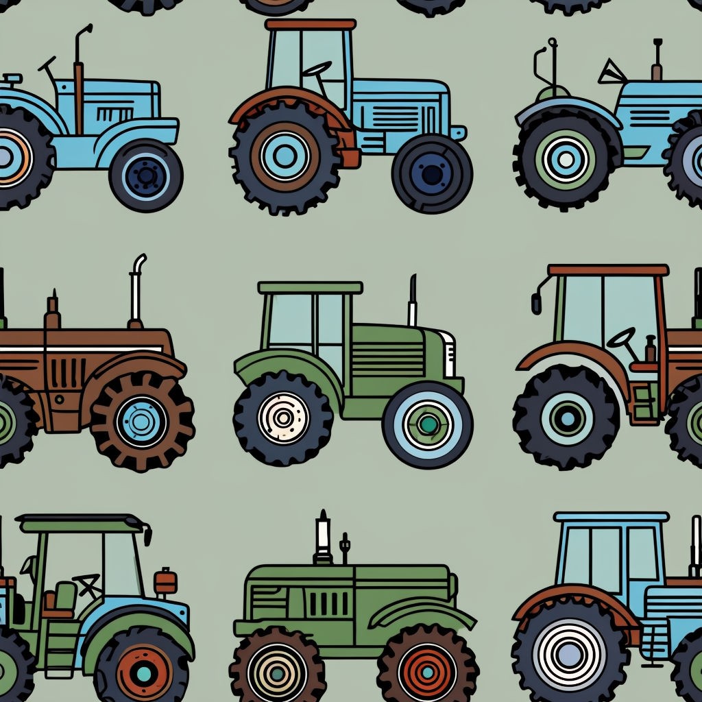 Whimsical Cartoon Tractor Seamless Pattern Design