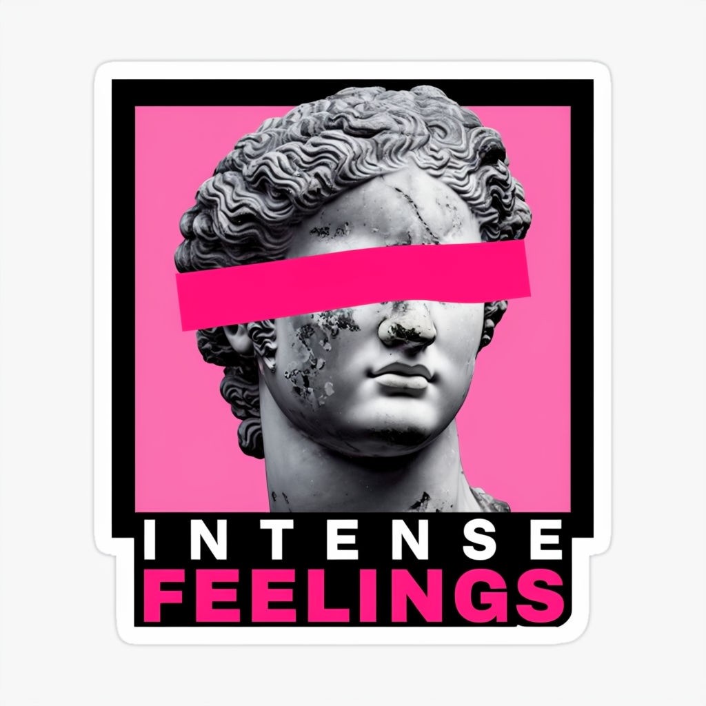 Modern Pop Art Classical Statue Bust Sticker with Intense Feelings Text