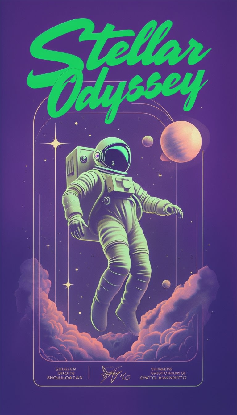 Stellar Odyssey Retro Futuristic Astronaut Art Poster