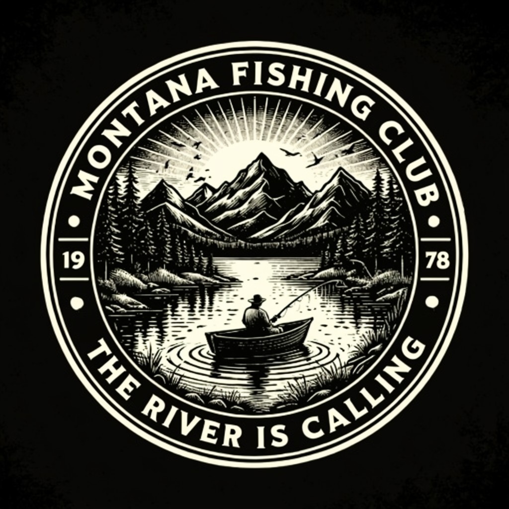 Vintage Black and White Montana Fishing Club Emblem