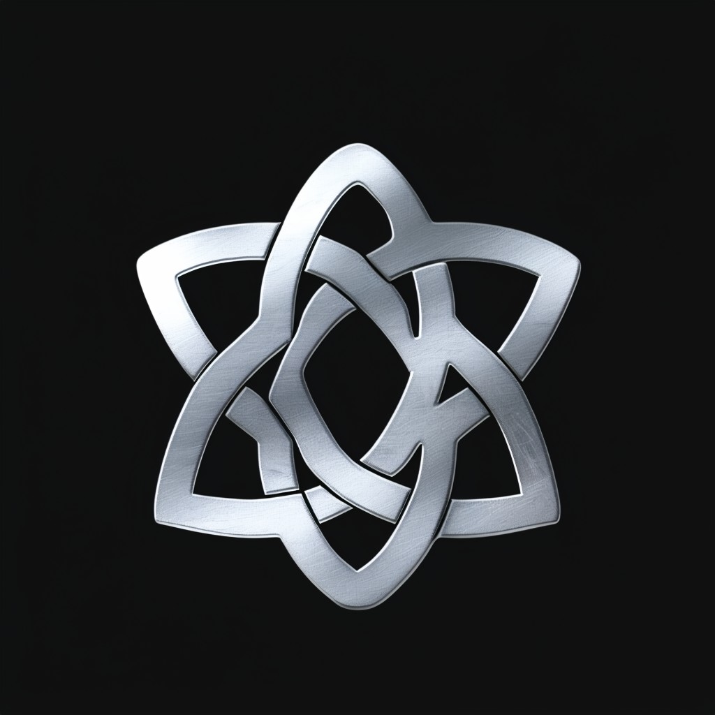 Silver Celtic Knot Geometric Logo on Black Background