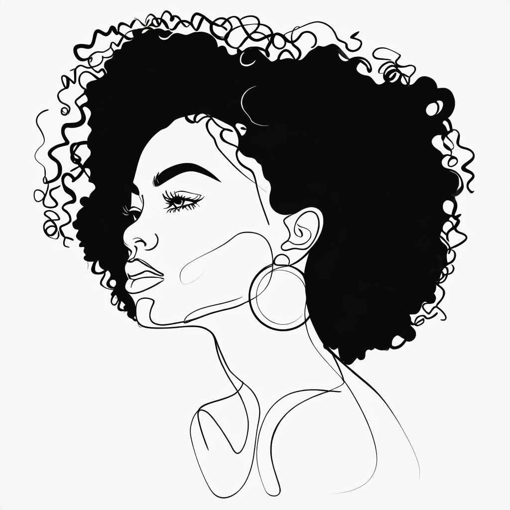 Minimalist Woman Profile Line Art with Curls