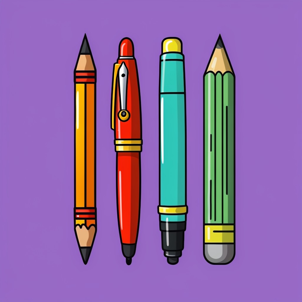 Colorful Writing Instruments Cartoon Illustration