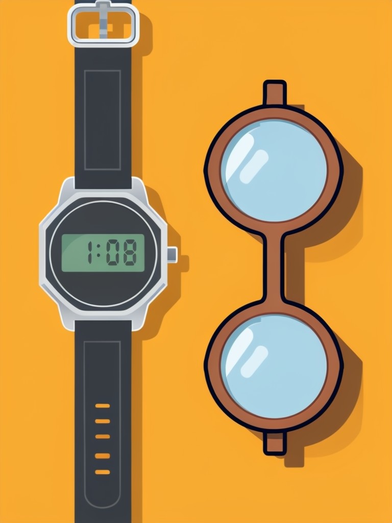 Amber Yellow Modern Wristwatch and Glasses Illustration