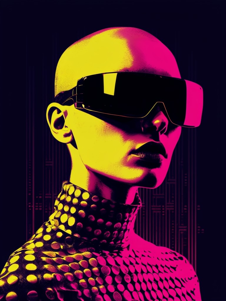 Neon Cyberpunk Portrait with Visor Sunglasses