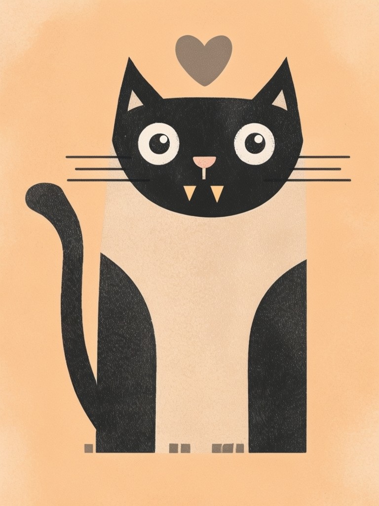 Cute Minimalistic Cat Illustration with Heart