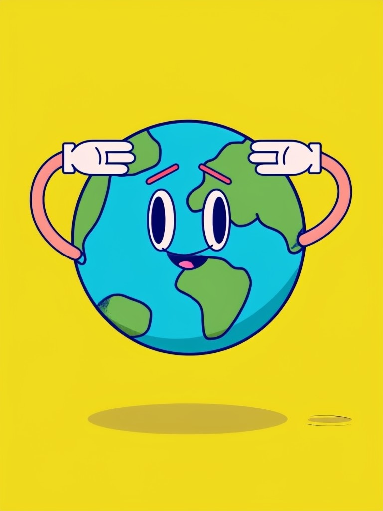 Playful Earth Cartoon Illustration on Yellow Background