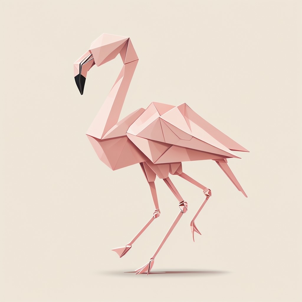 Minimalist Pastel Origami Flamingo Illustration