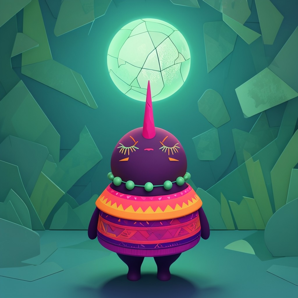 Whimsical Fantasy Creature with Neon Green Orb