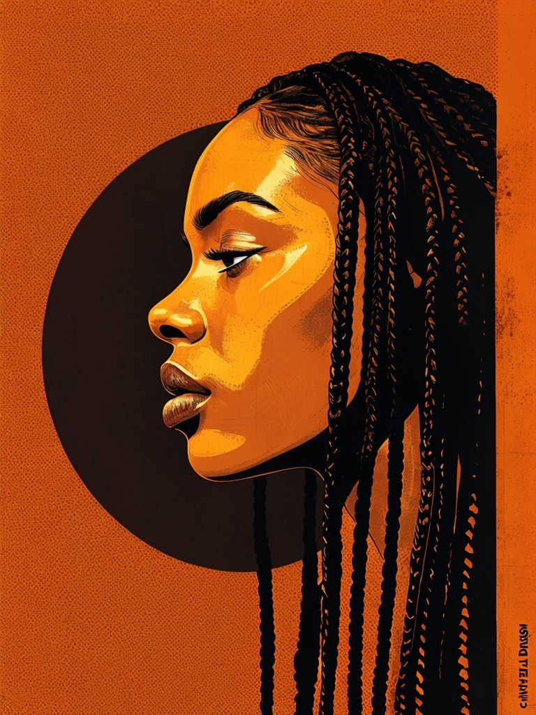 Amber Contemplation: Woman with Braids Illustration