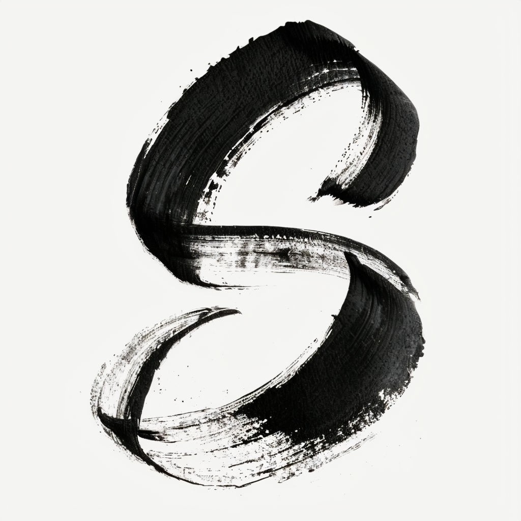 Striking Black Brushstroke Letter S Monogram Art - Playground