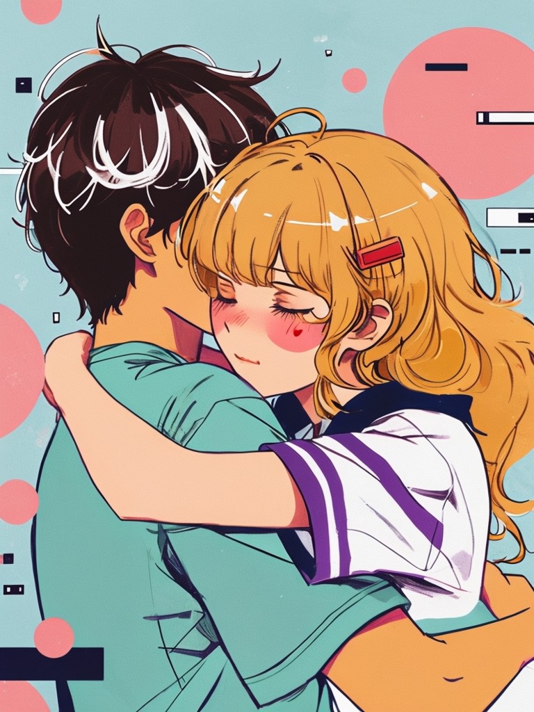 Anime Style Hug: Boy and Girl Embracing