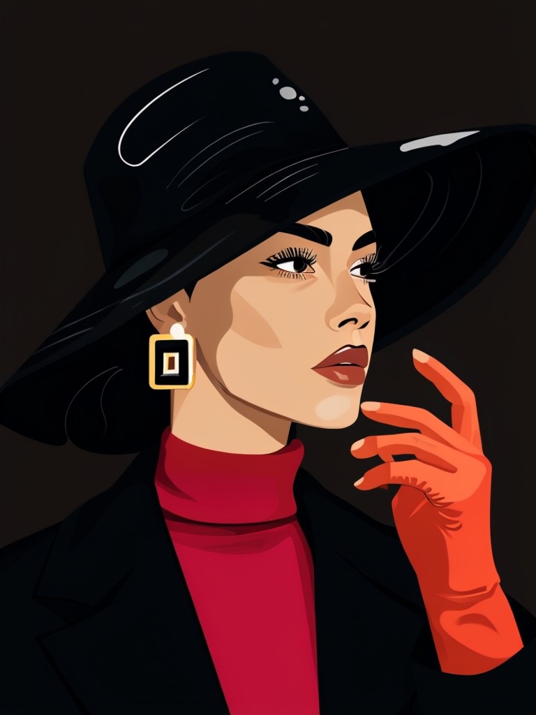 Minimalist Woman with Wide-Brimmed Hat Digital Art