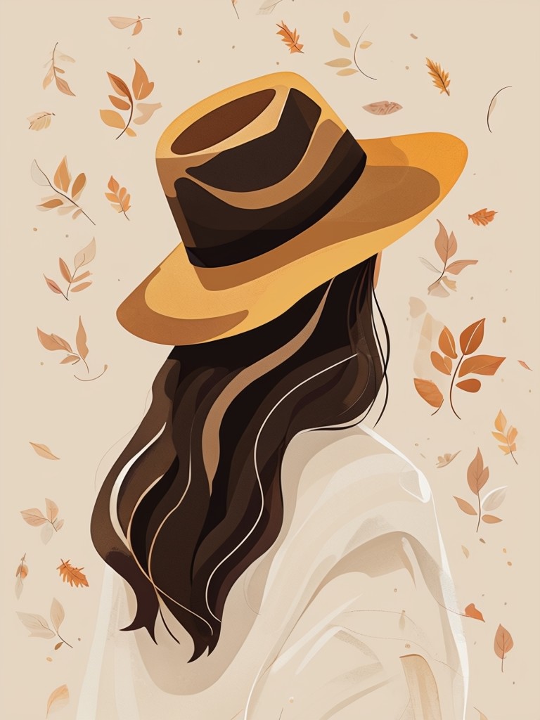 Autumn Hat with Falling Leaves Illustration