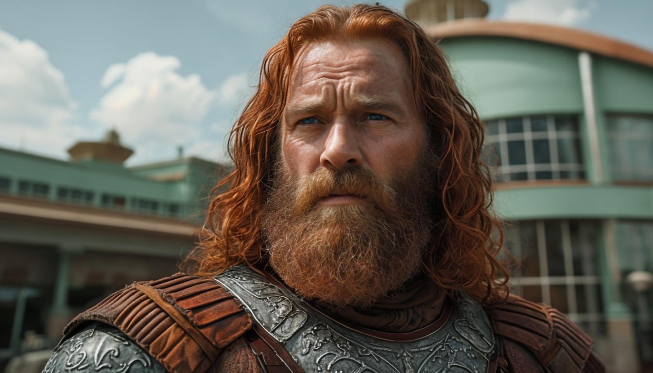 Medieval Warrior with Reddish Hair and Beard Close-Up