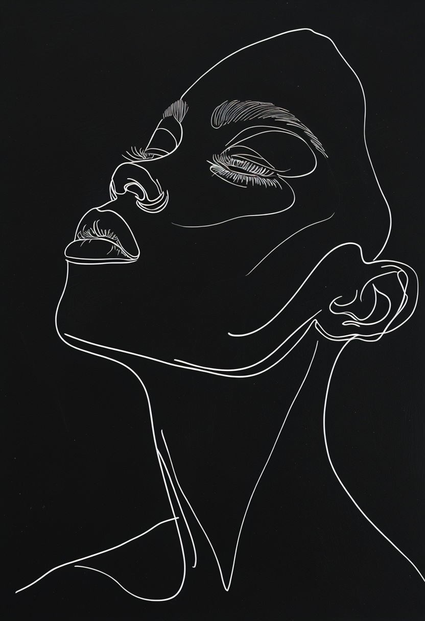 Minimalist Black and White Line Drawing of Human Face Art