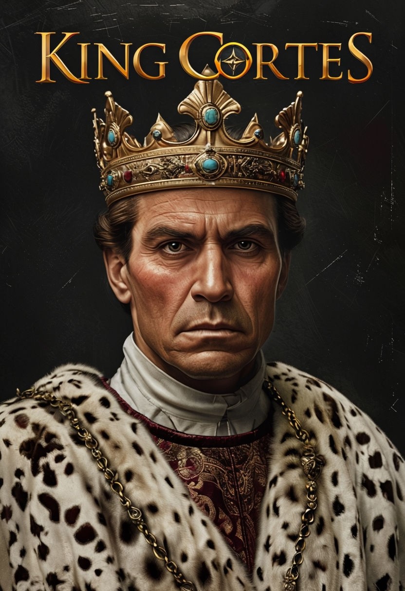 Regal King Cortes Photorealistic Portrait with Golden Crown Art