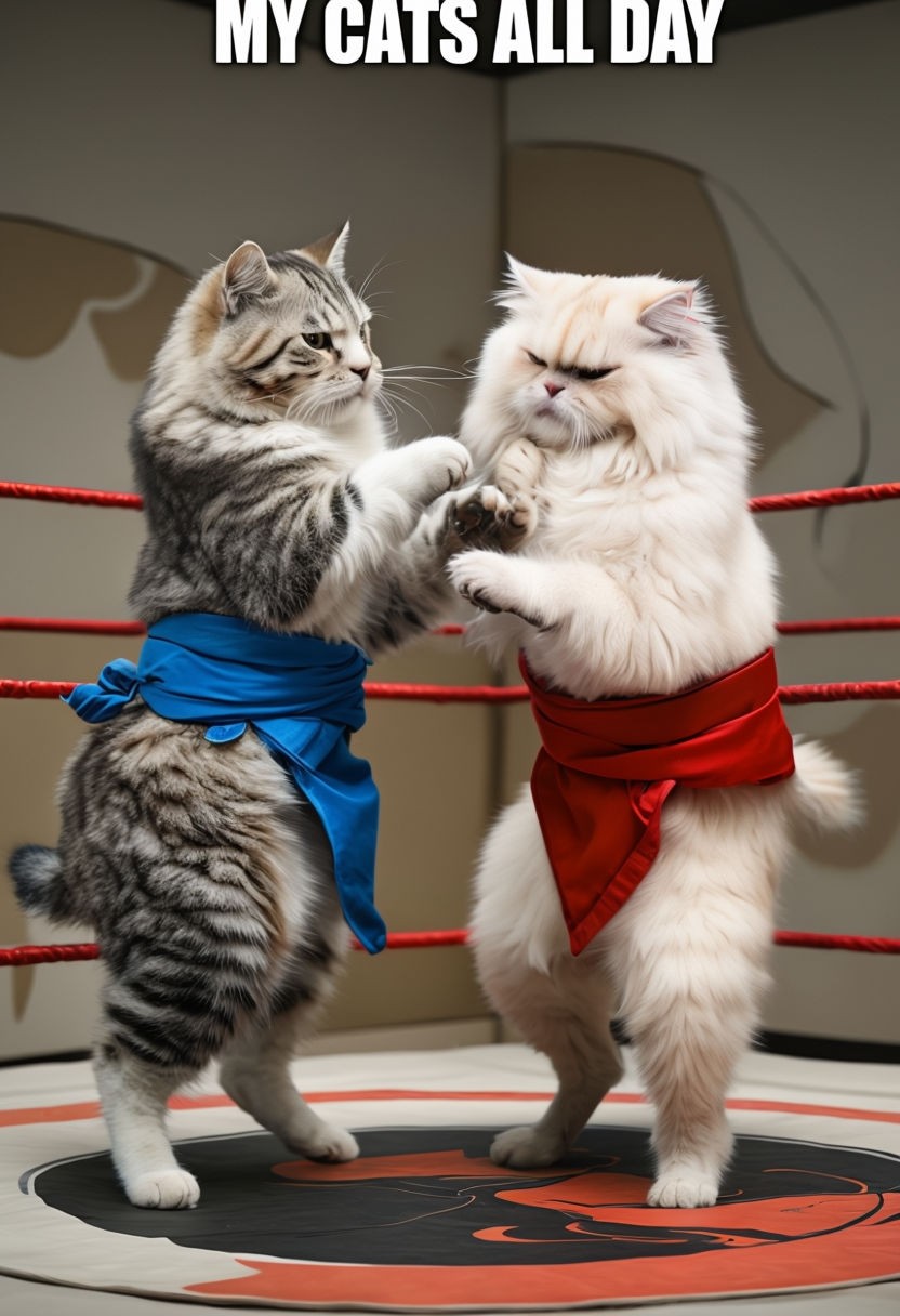 Playful Cats Wrestling in a Ring with 'My Cats All Day' Text Poster