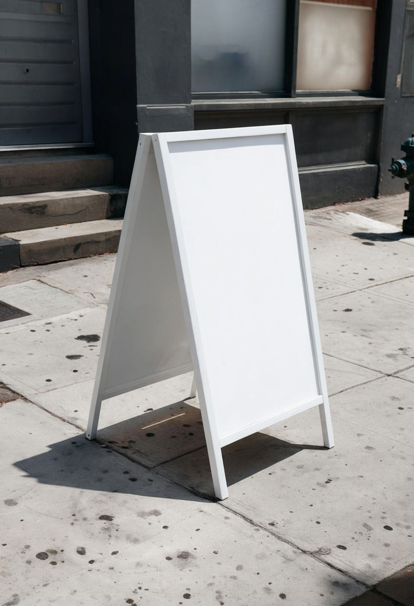 Minimalist White A-Frame Blank Canvas Sign Photograph for Urban Setting Art