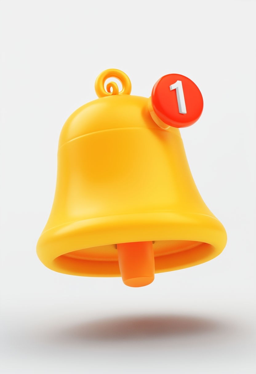 Minimalist Golden Bell with Red Notification Button Art