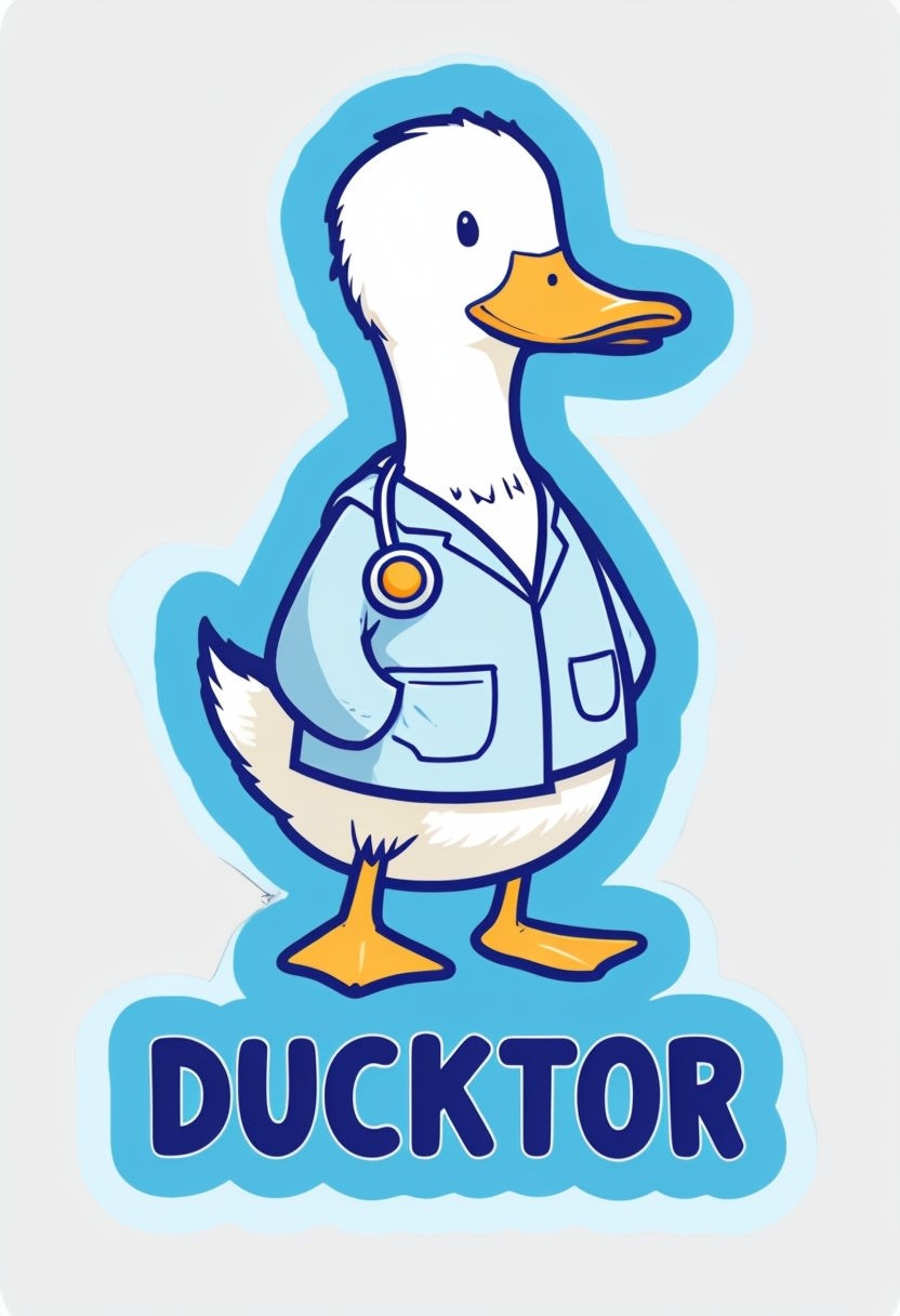 Cheerful Cartoon Ducktor in Medical Coat Sticker