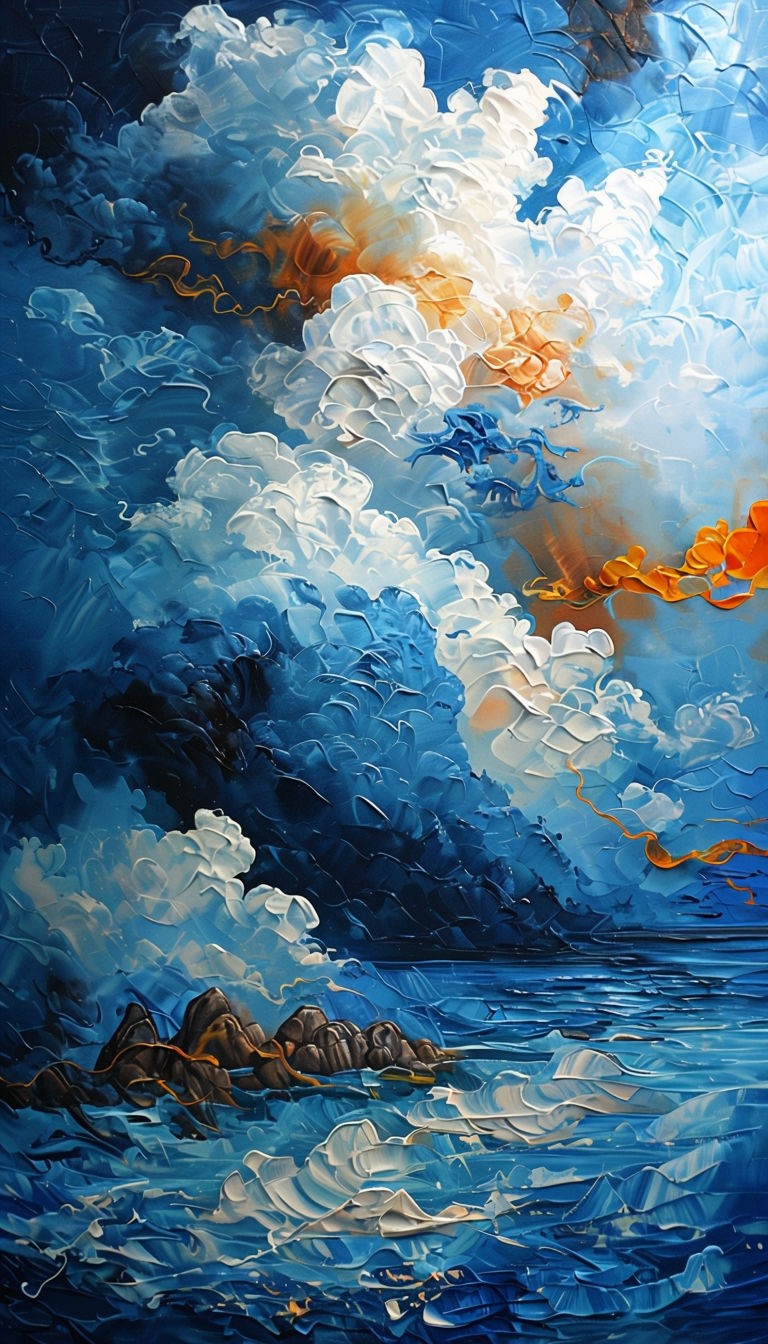 Dynamic Abstract Clouds Over Ocean Painting Art