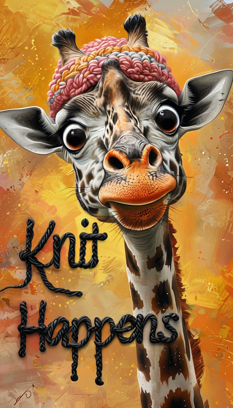  Giraffe with Knit Hat "Knit Happens" Poster