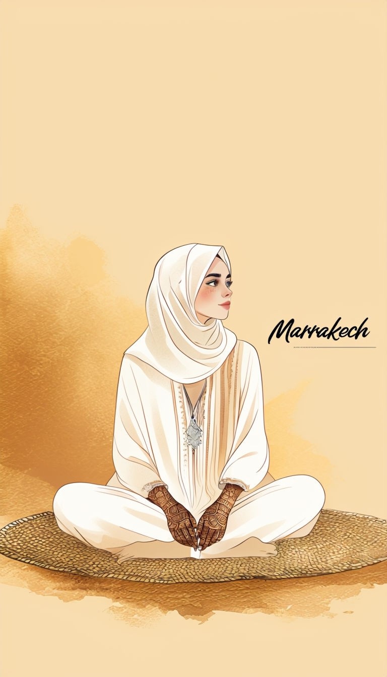 Minimalist Moroccan Woman in Djellaba Illustration Art