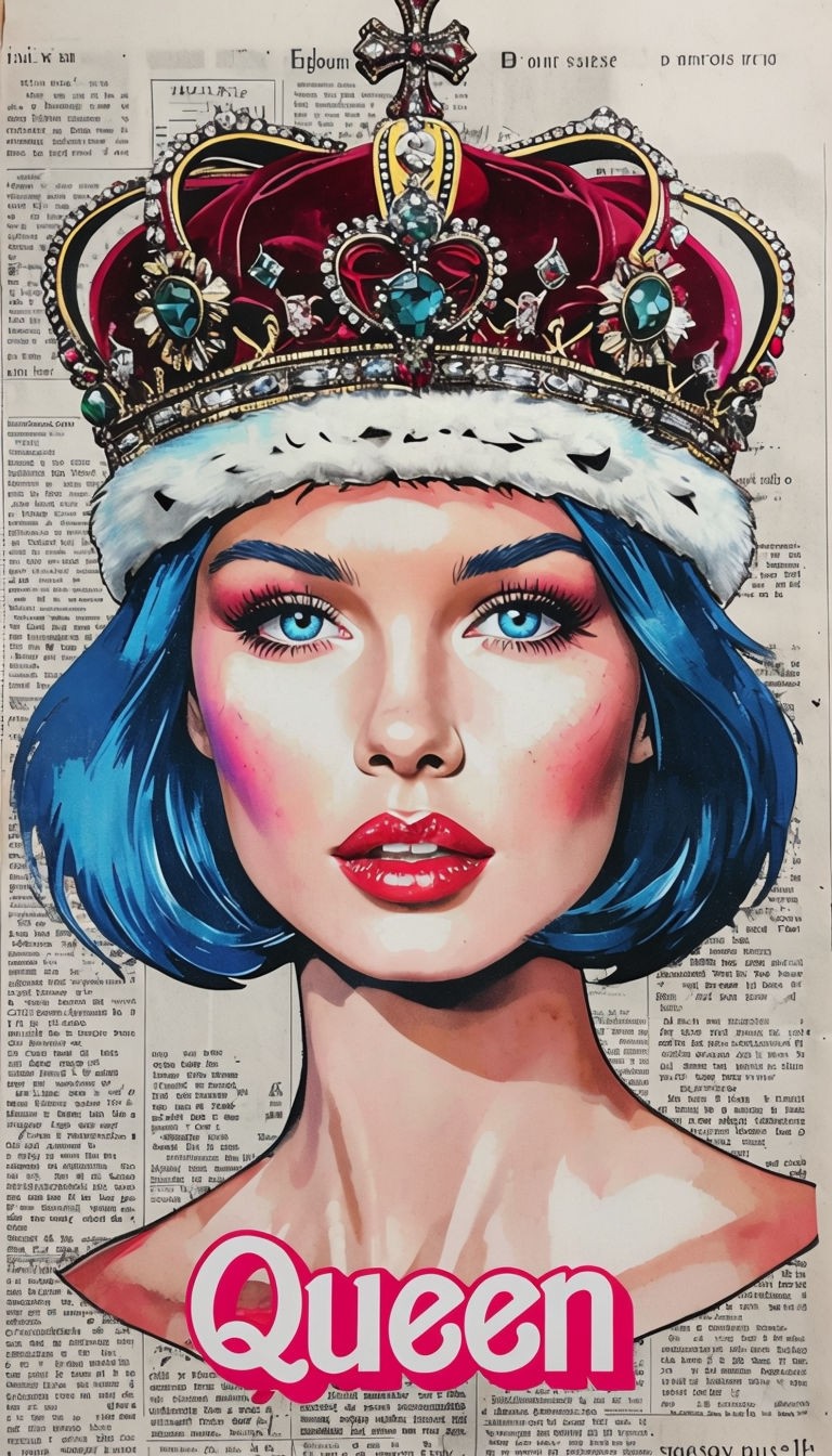 Vibrant Mixed Media Queen Portrait with Crown Art