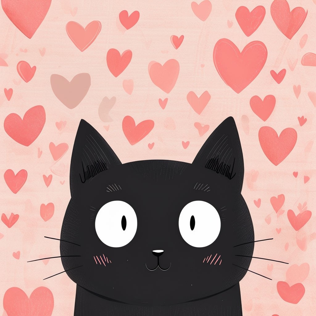 Adorable Black Cat Face Surrounded by Hearts Sticker