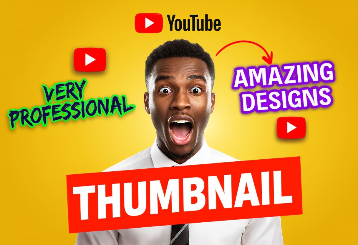 Excited Young Man with Amazing Designs YouTube Thumbnail Art