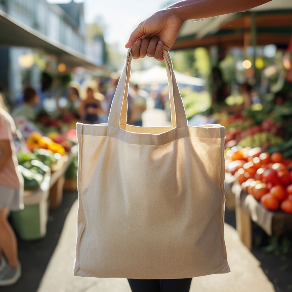 Eco-Friendly Canvas Shopping Bag Street Scene Mockup