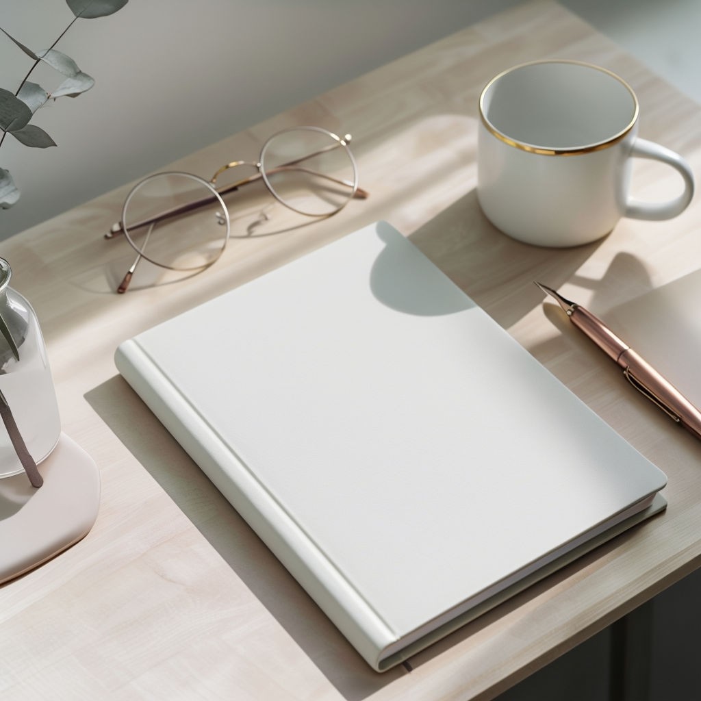 Minimalist Pastel Notebook Mockup for Elegant Desk Setup Mockup