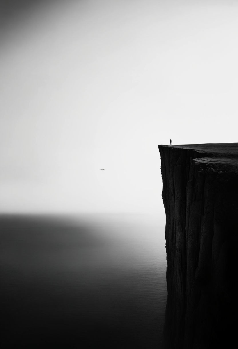 Dramatic Minimalist Cliff Edge Photograph for Contemplative Art