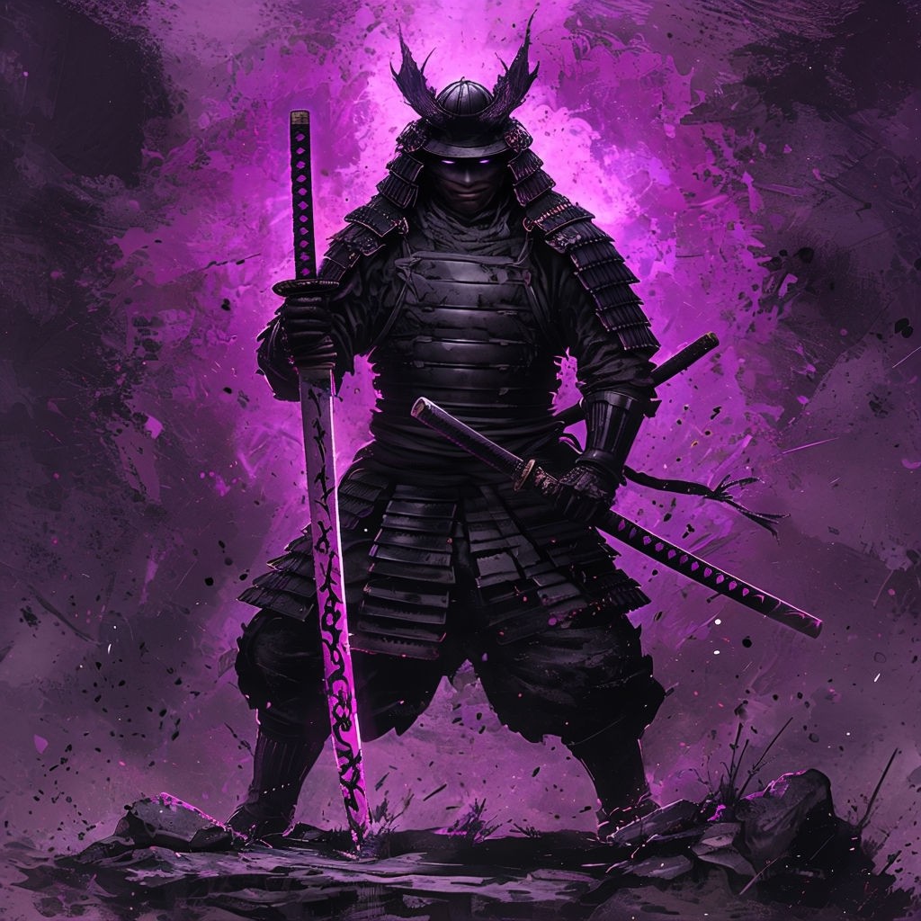 Fierce Samurai Warrior with Glowing Katana Digital Art Poster