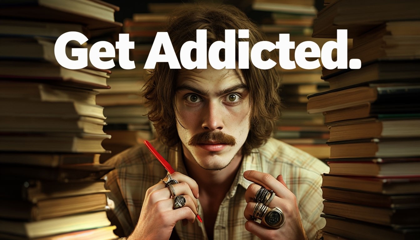 Get Addicted Young Man with Books Promotional Poster