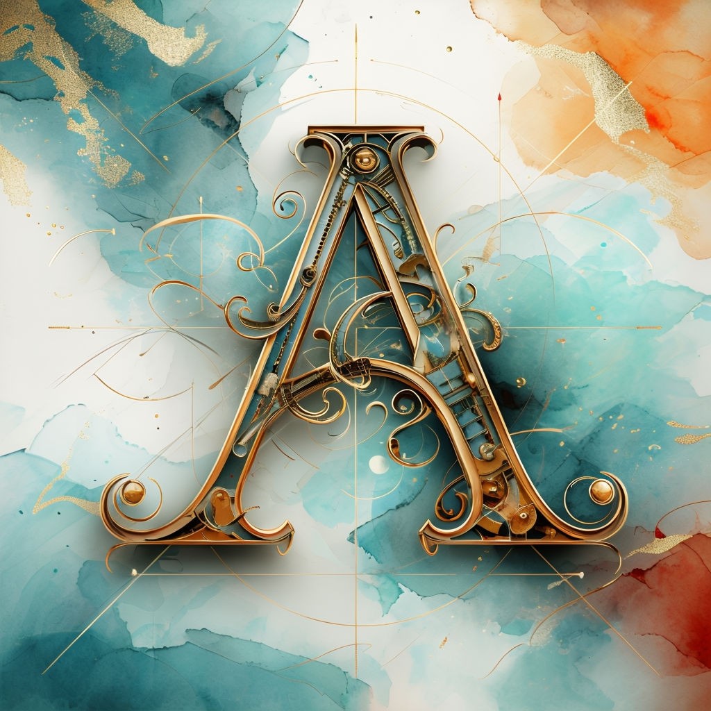 Elegant Gold Letter 'A' Monogram with Intricate Watercolor Background Art