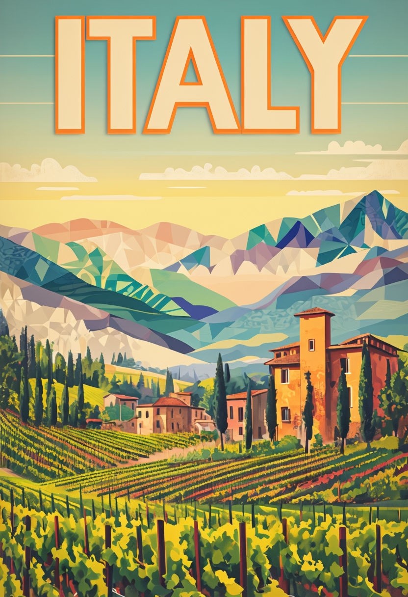 Vibrant Retro Italian Countryside Travel Poster