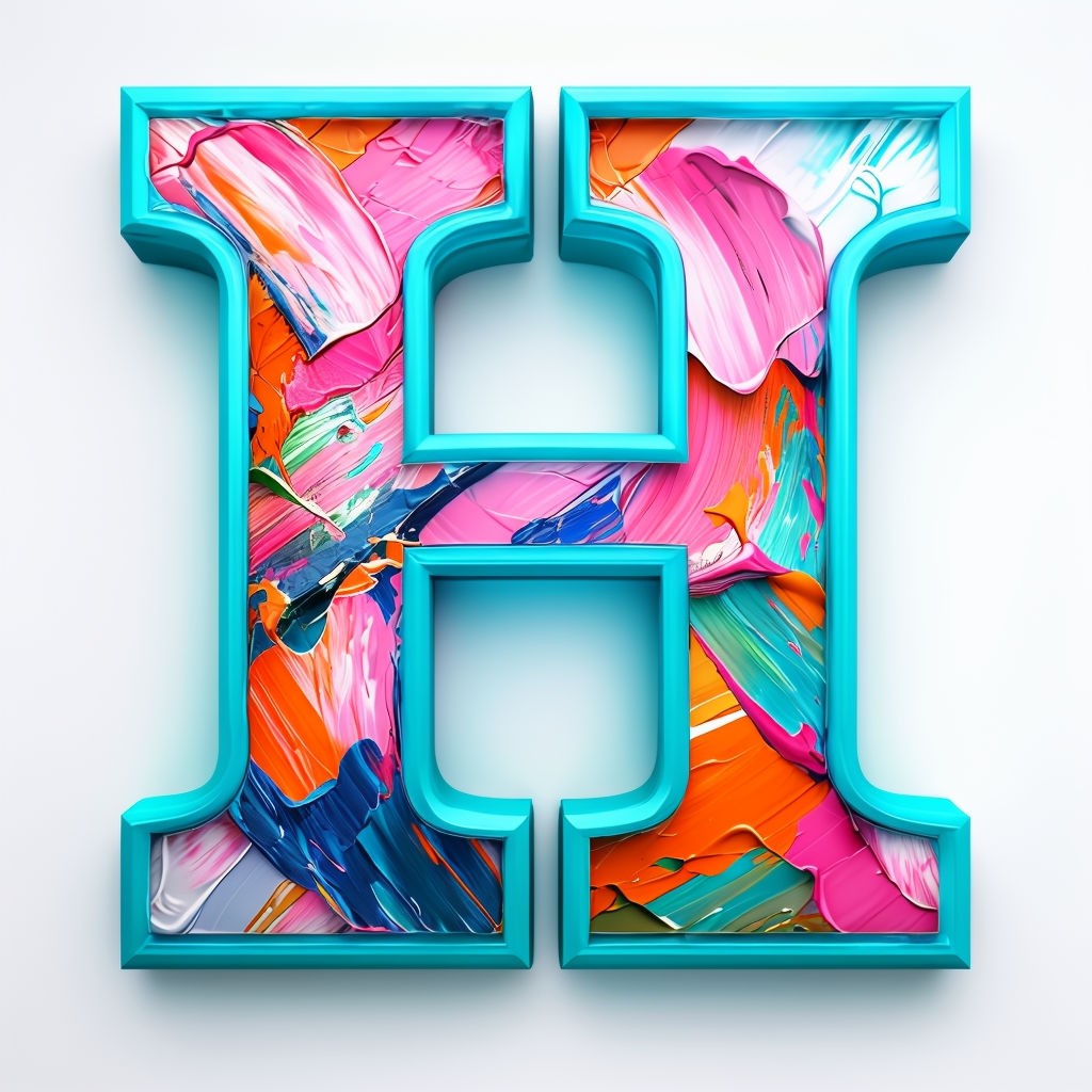 Vibrant 3D Letter H Monogram with Colorful Patterns Art - Playground