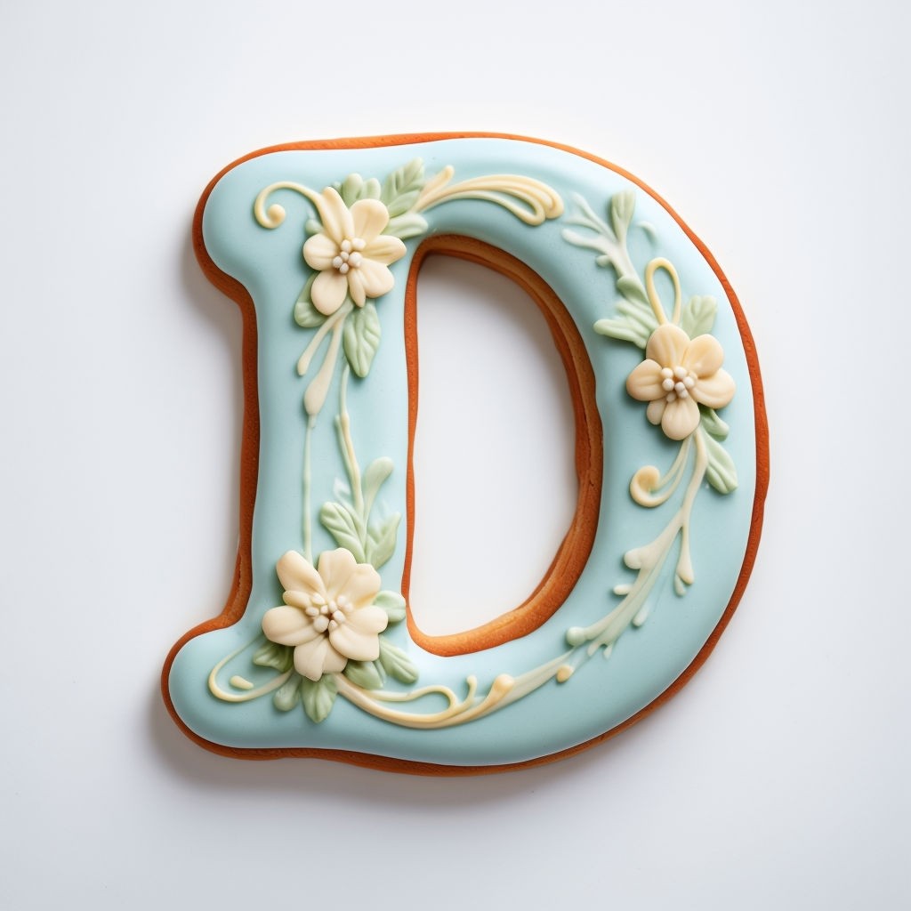 Elegant Floral 'D' Monogram Cookie Design Art