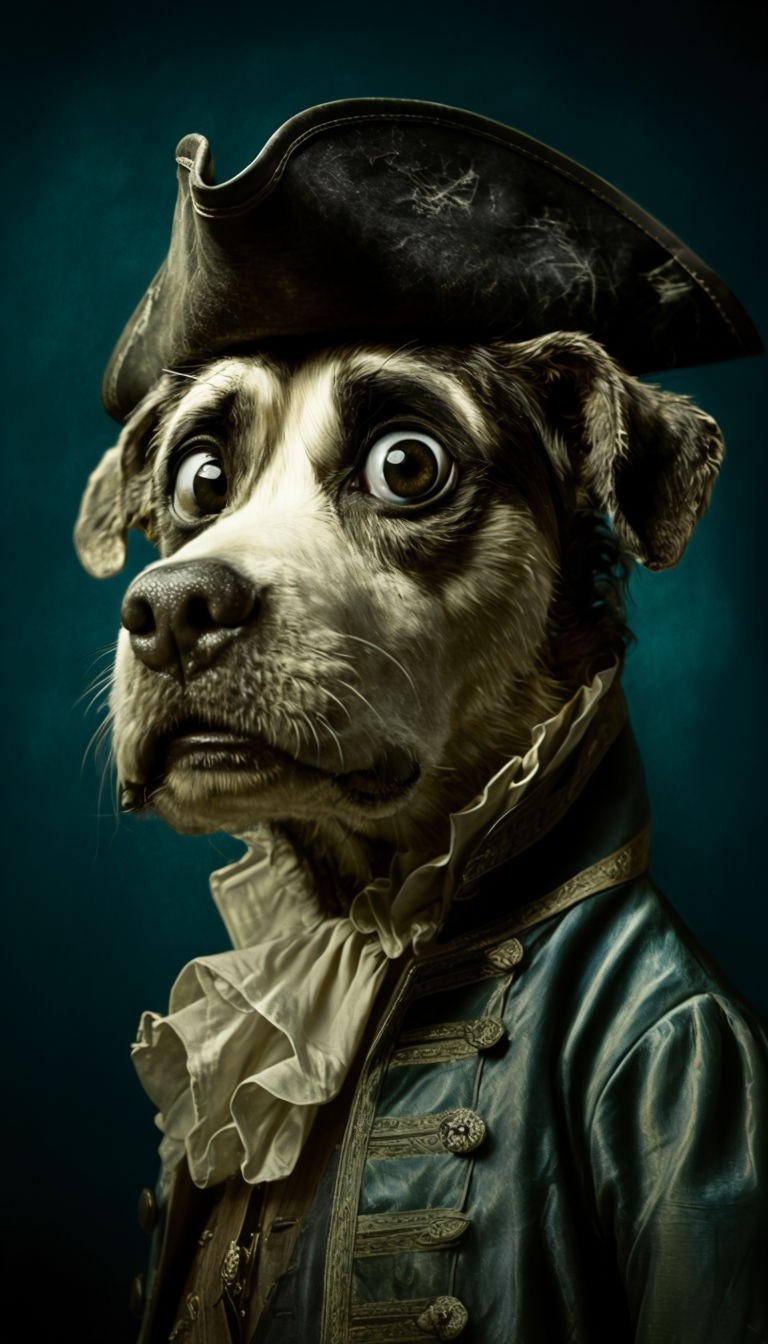 Vibrant Anthropomorphic Dog Pirate Portrait in Renaissance Style Art